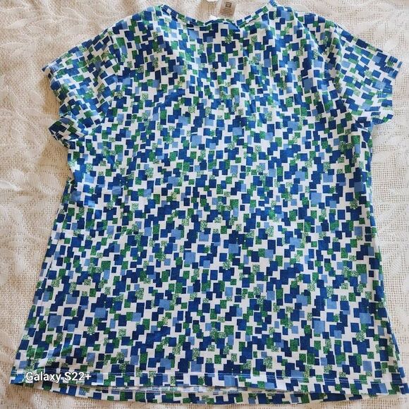F27 Studio Works blue and green pattern  t-shirt with peplum - Picture 5 of 11